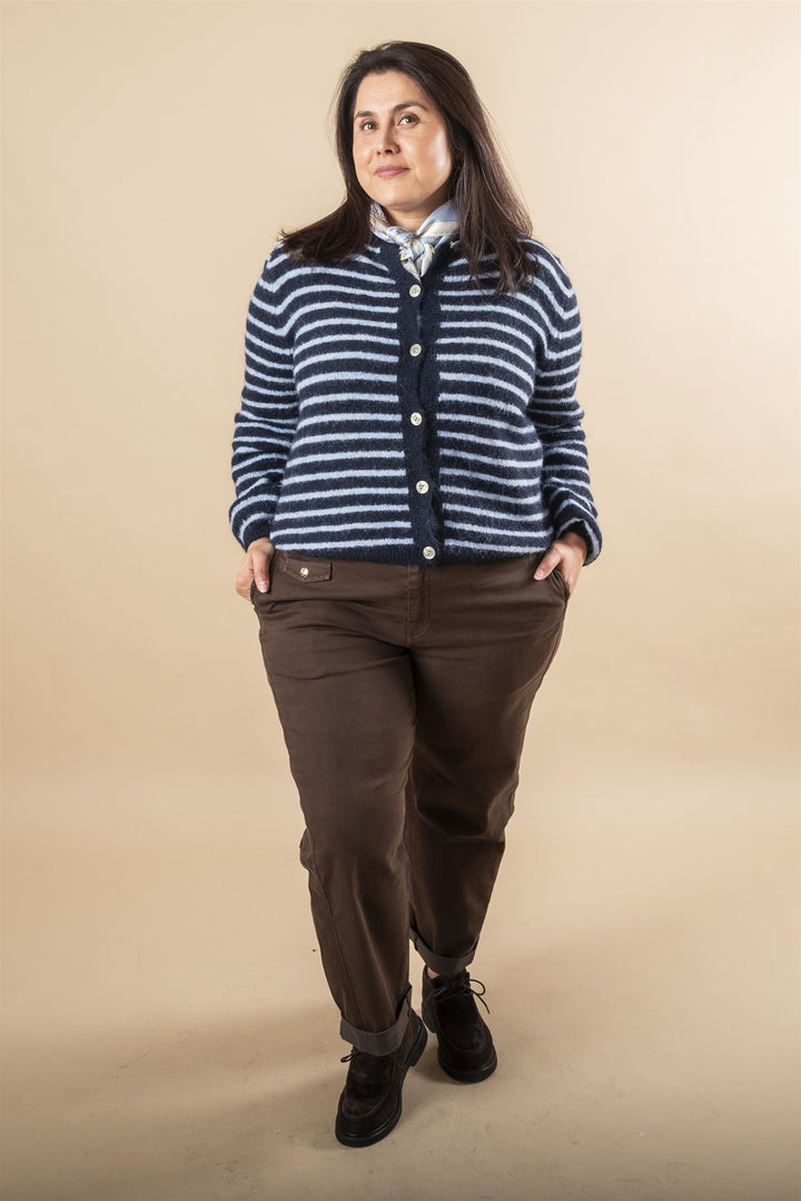 Mertice Knit Cardigan - Blue w/blue stripes