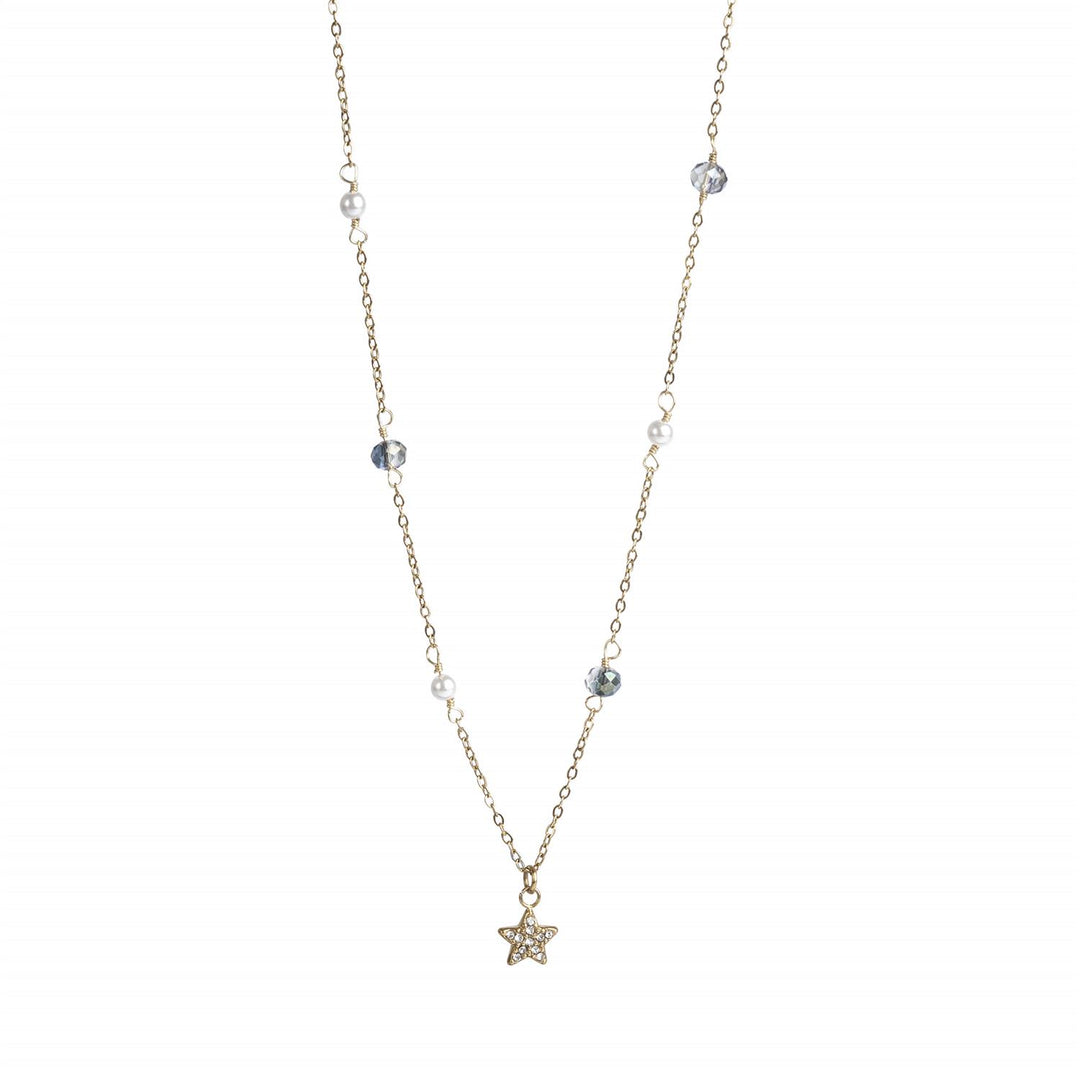 Star Gazer Short Necklace by Tone Damli - Gold/Blue/Pearls