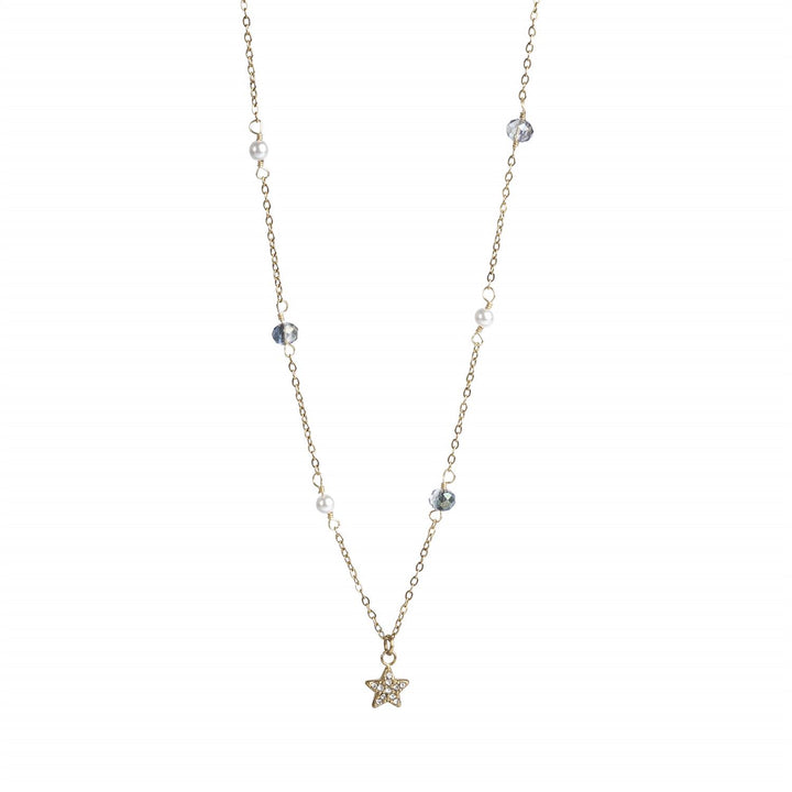 Star Gazer Short Necklace by Tone Damli - Gold/Blue/Pearls