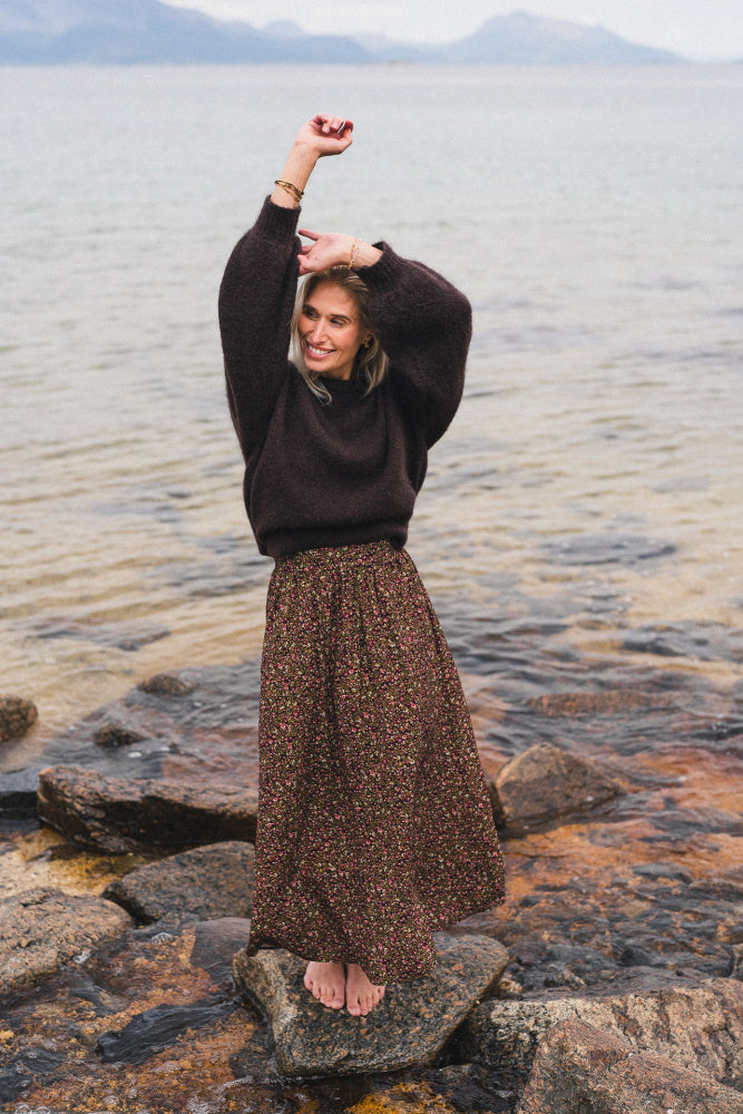 Astrid HighWaist Skirt - Black Coffee Flower
