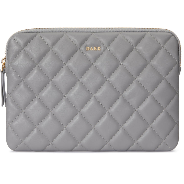 Leather Quilted Small Pouch - Dark Grey