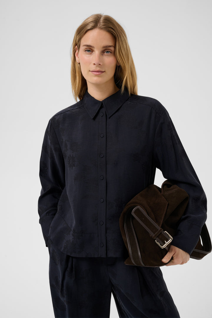 Carolla Shirt - Dark Navy Flower Jaquard