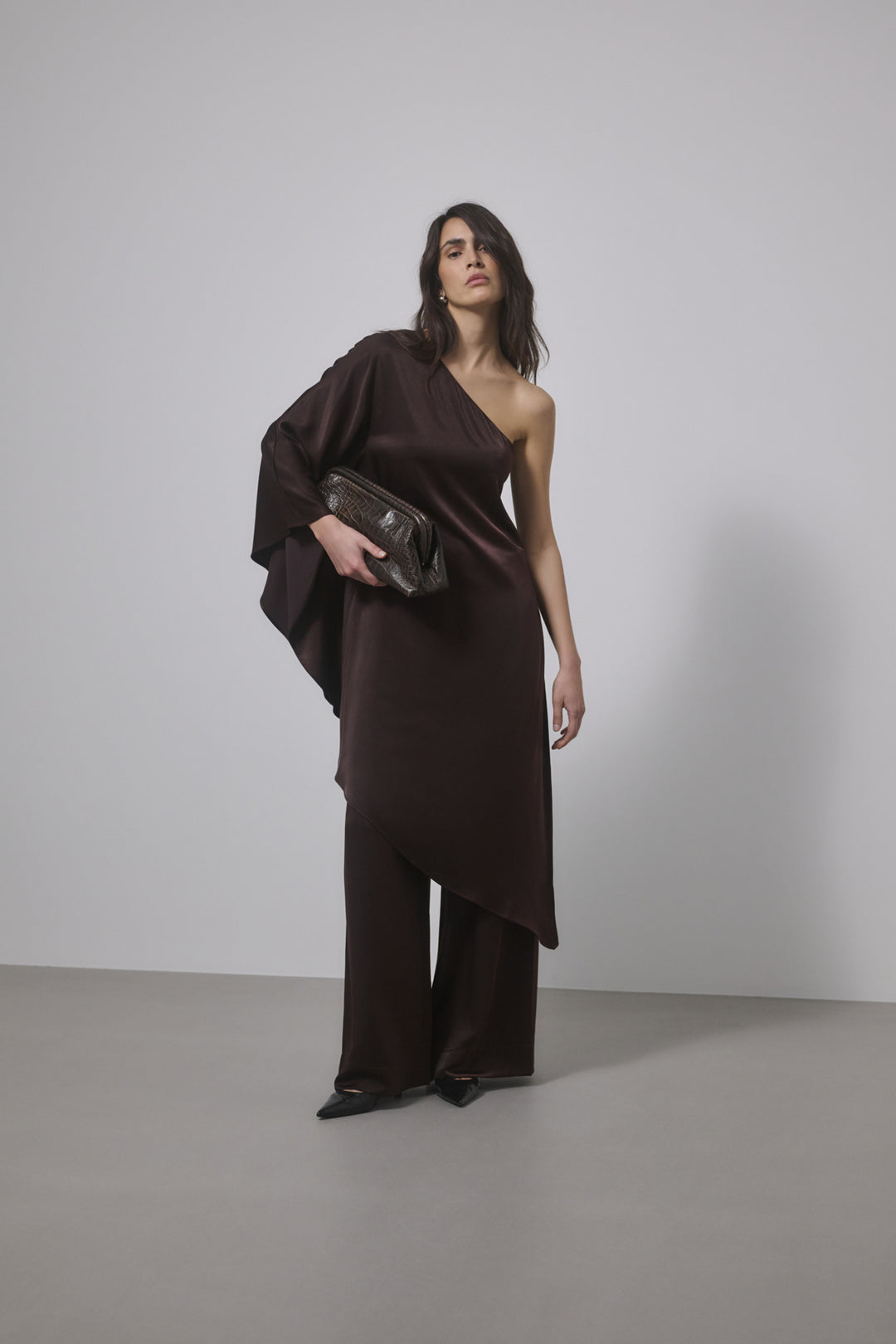 Estelle Asymmetric Dress -Chocolate Plum