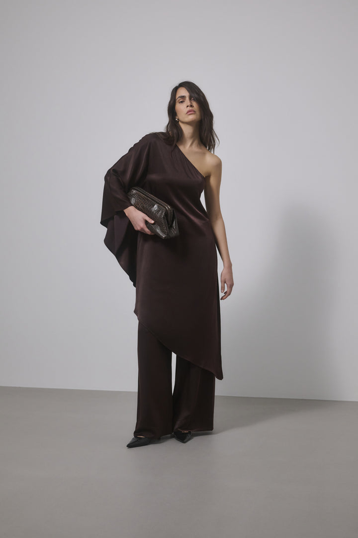 Estelle Asymmetric Dress -Chocolate Plum