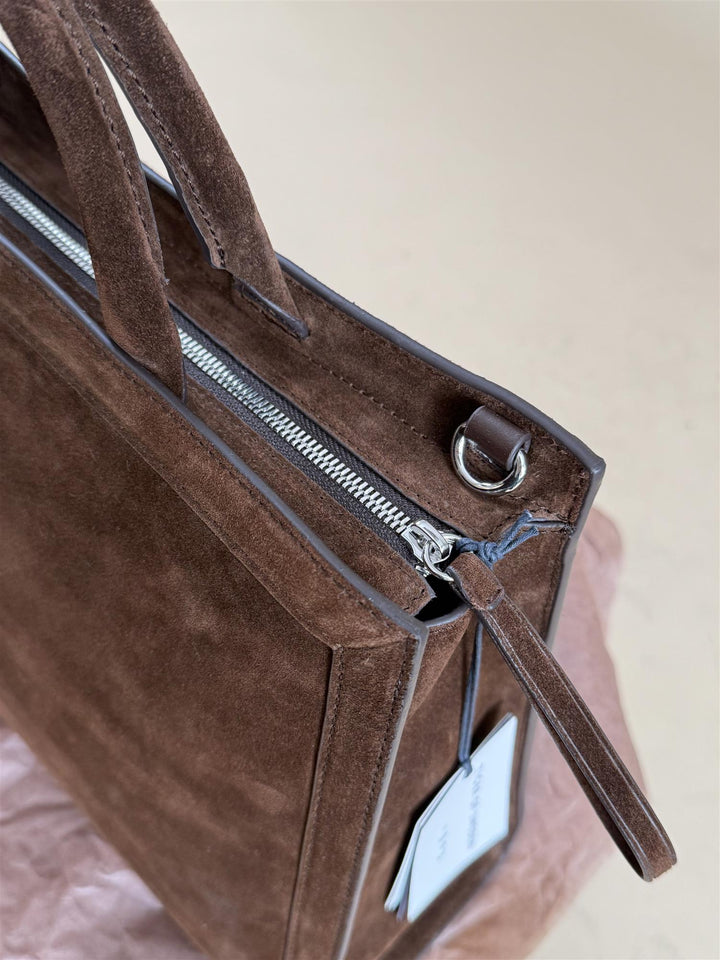 Acori Suede Leather Office Bag - Dark Brown