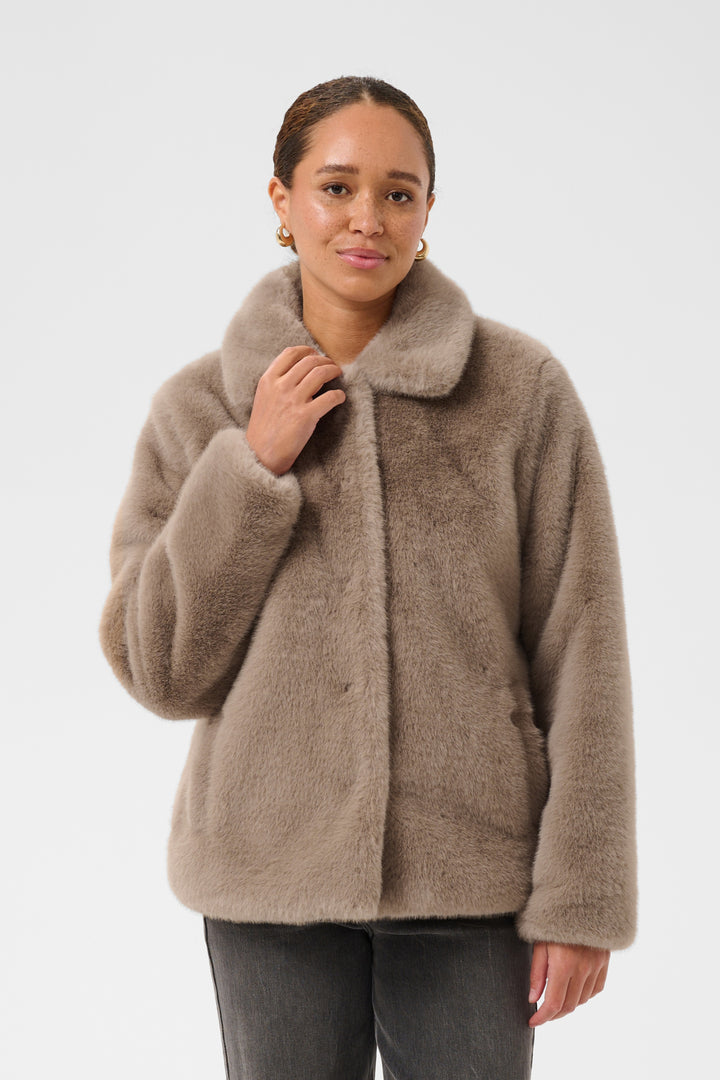 KArosa Fake Fur Jacket - Taupe Gray