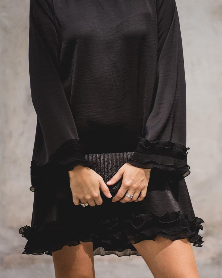 Ziva Heavy Satin Dress - Black