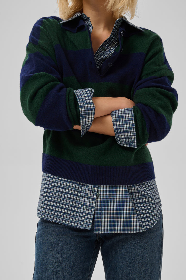 Jola Knit Polo Pullover - Douglas  W. Navy Stripe