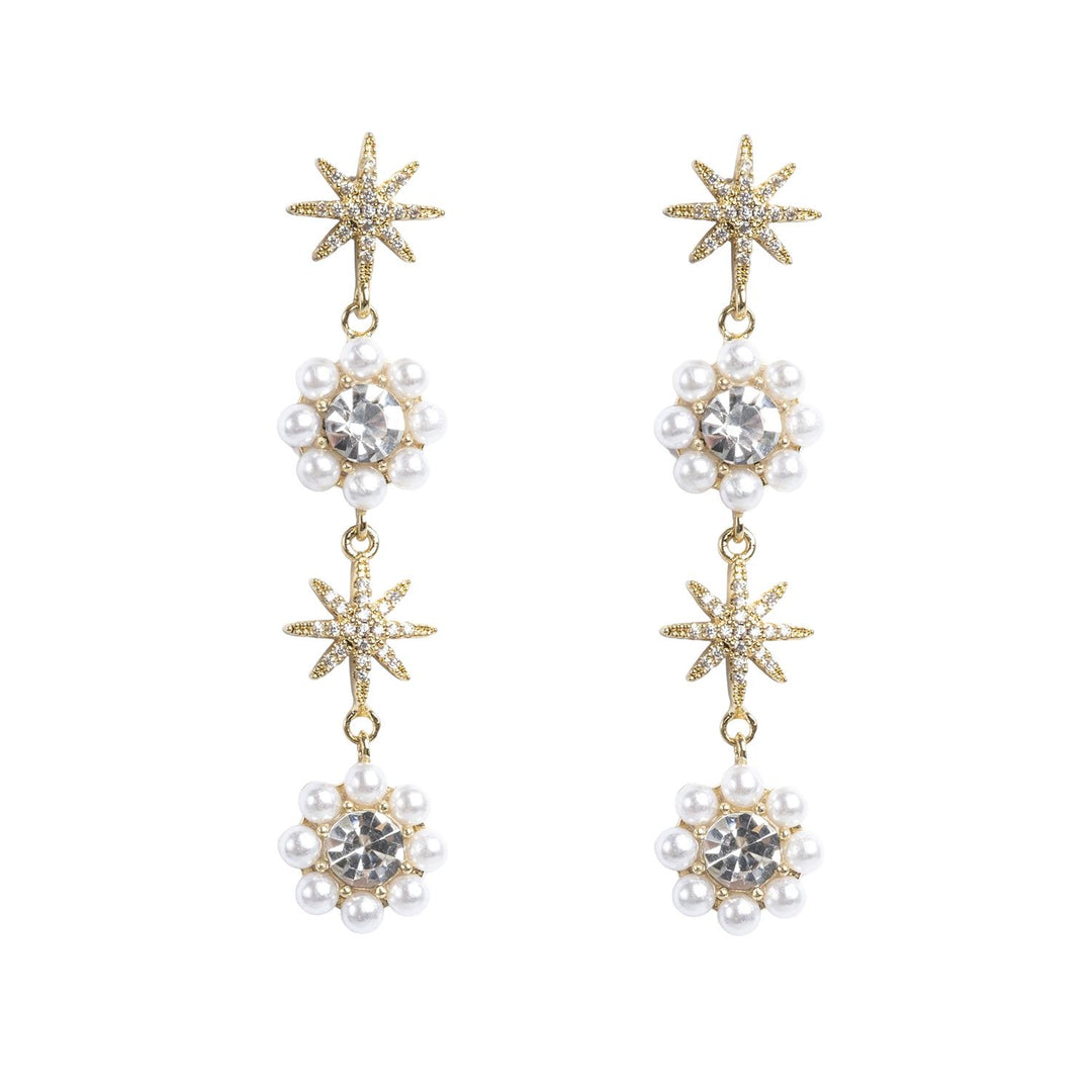 Cloud Dancer Statement Earrings by Tone Damli - Gold/Crystal/Pearls