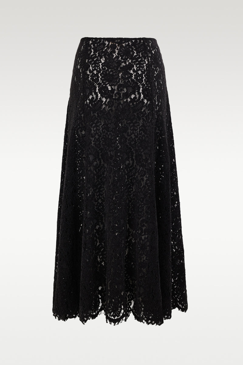 Lace Velvet Skirt - Black