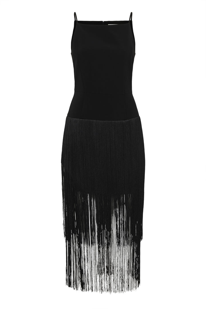 CHARLEENE FEST FRINGE DRESS - Black