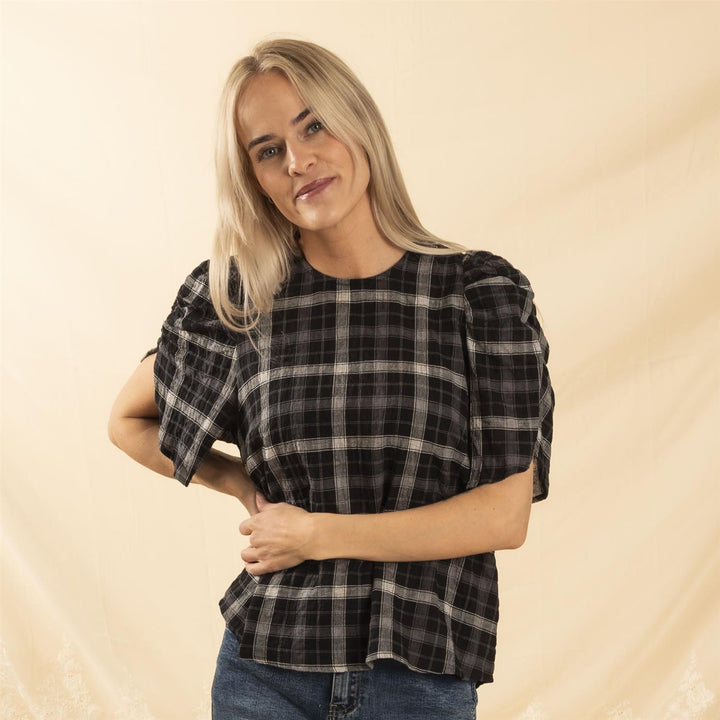 SallyCC Check Blouse - Black