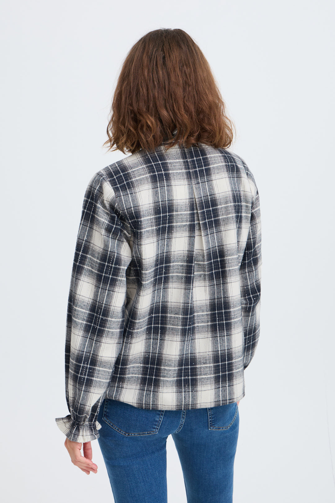 PZKAMMA FRILL SHIRT - BLUE BEIGE CHECK