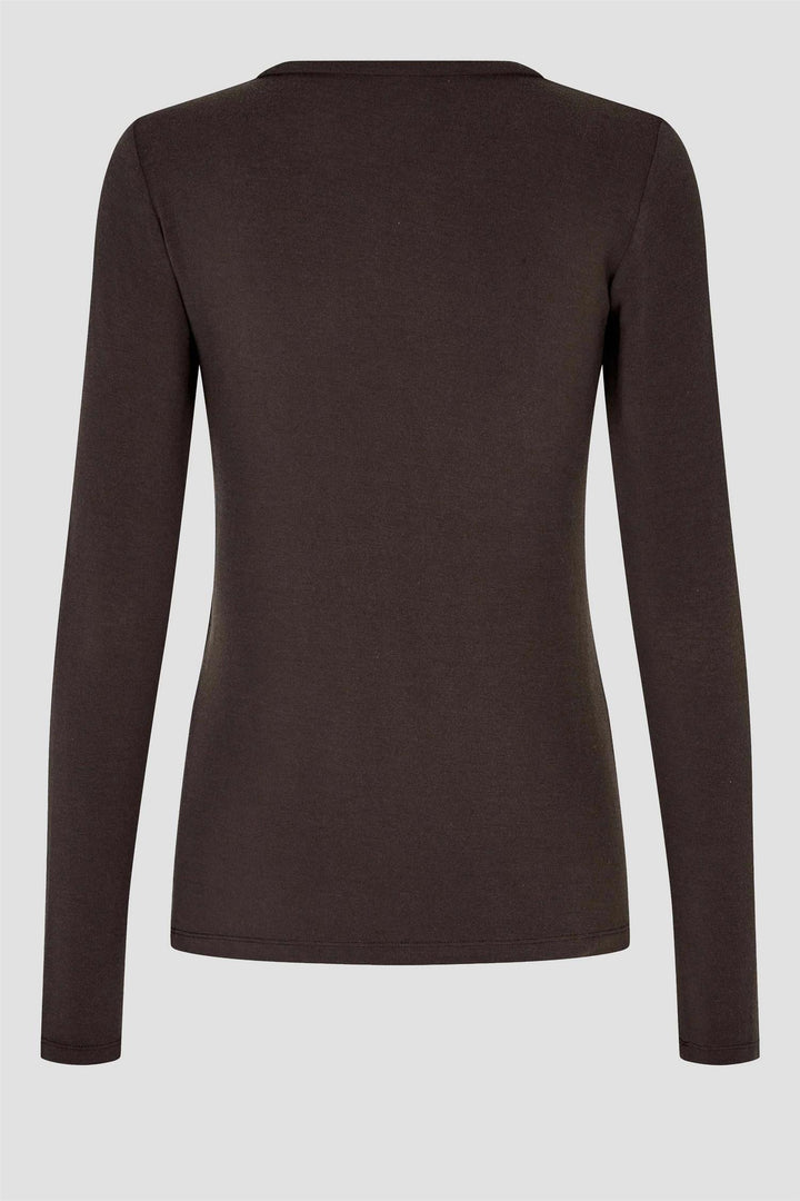 Matima O-Neck Long Sleeve Tee - Dark Brown