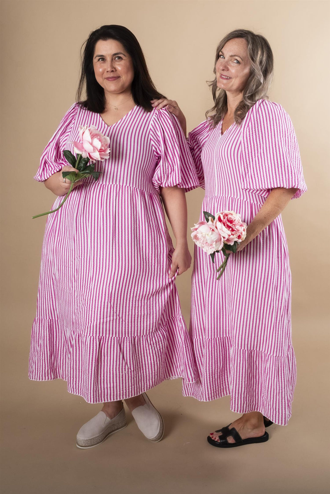 Margo Stripe Midi Dress - Cerise