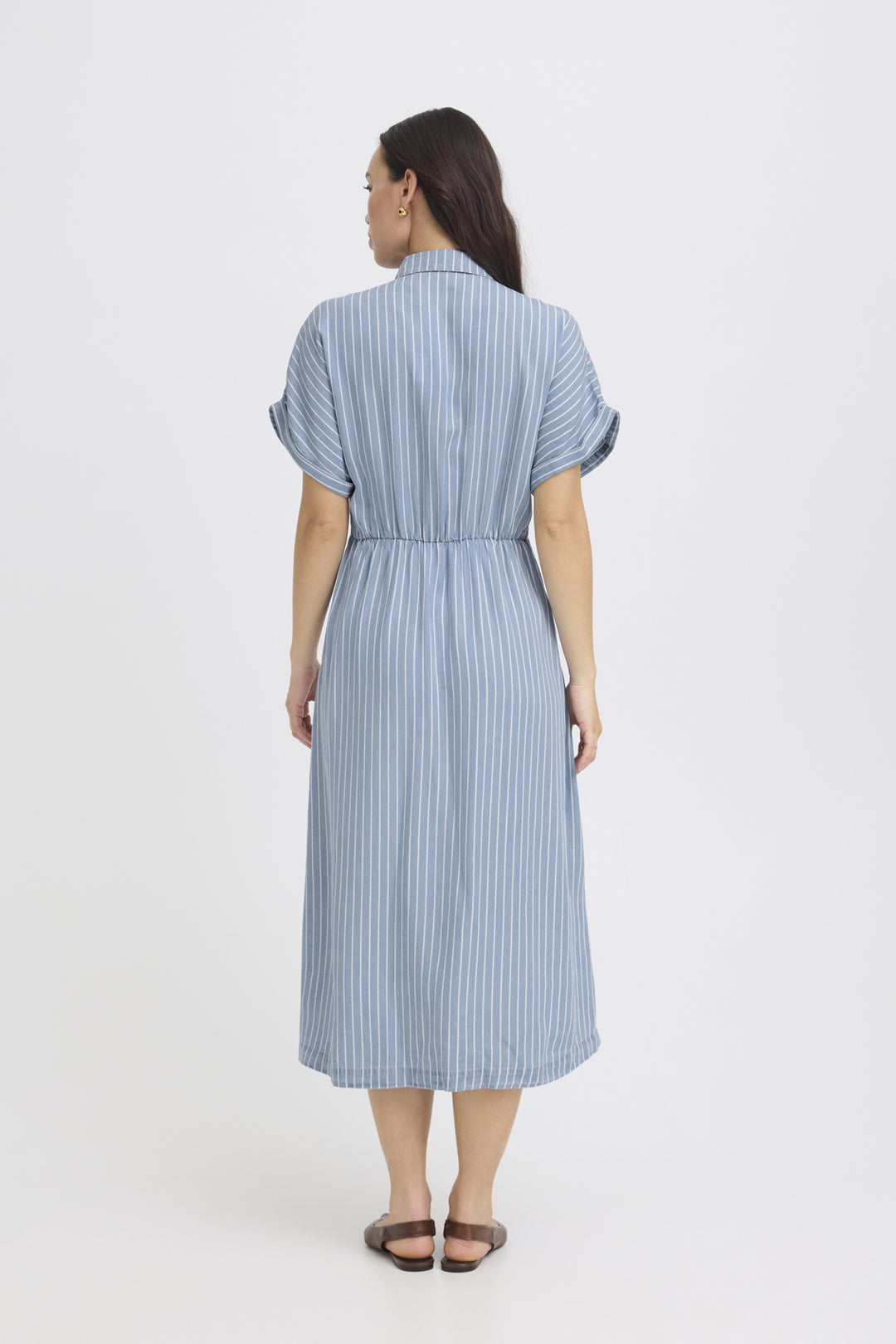 BYKOSMO BUTTON DRESS - LIGHT BLUE DENIM STRIPE