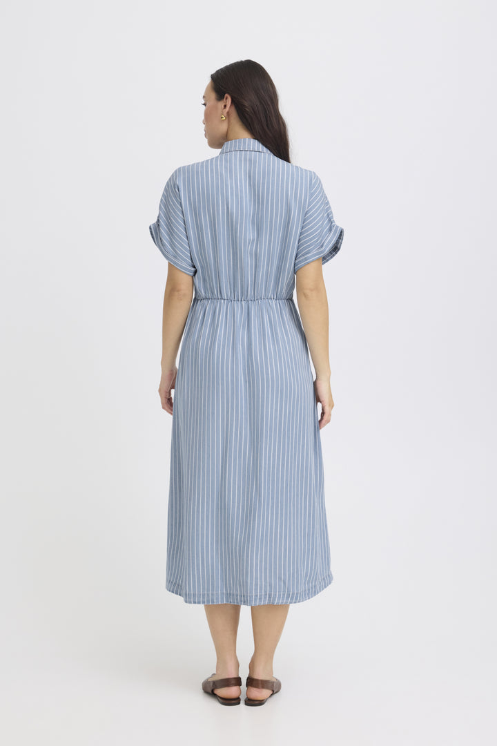 BYKOSMO BUTTON DRESS - LIGHT BLUE DENIM STRIPE