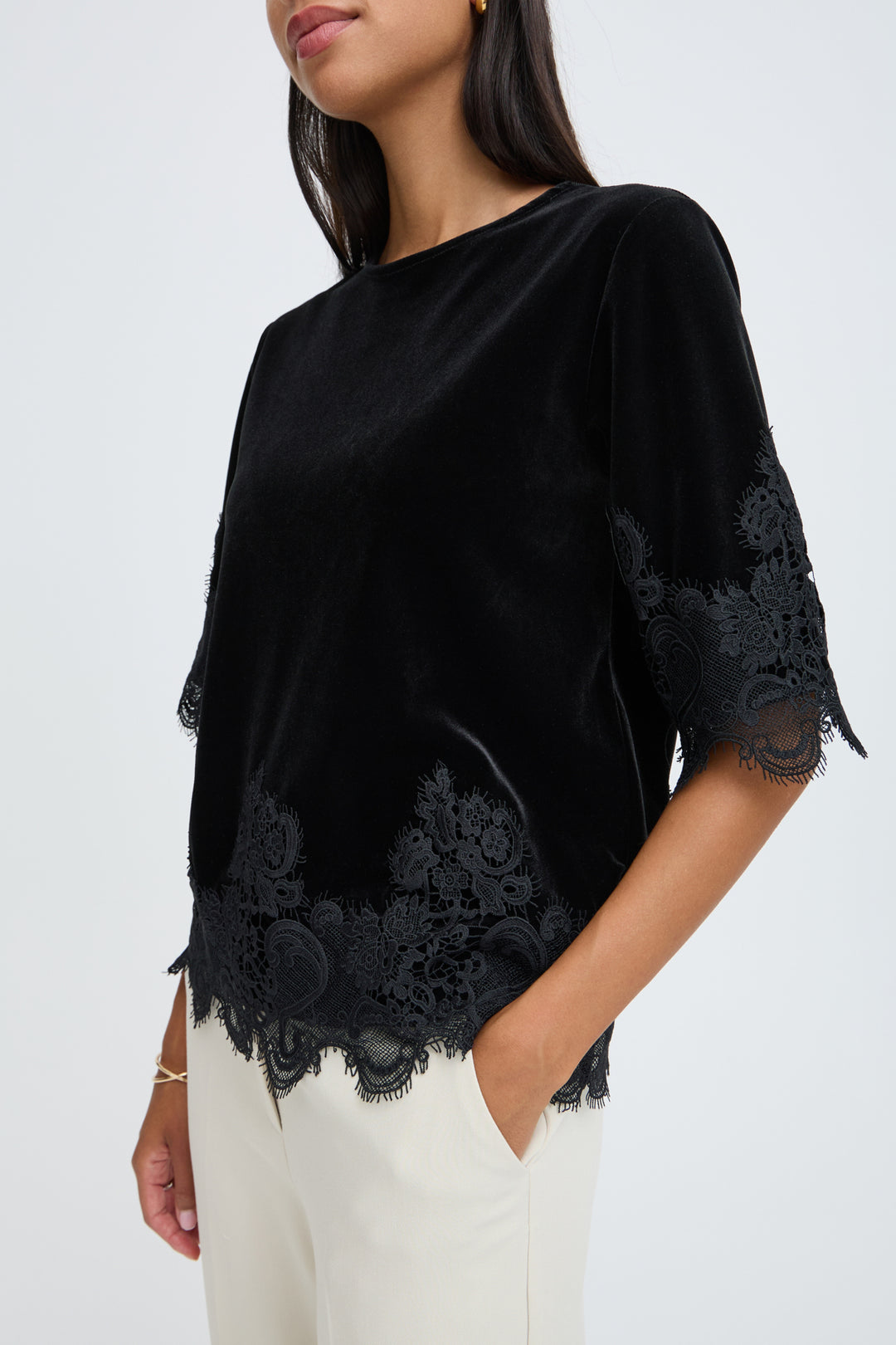 BYPERLINA LACE HEM BLOUSE - Meteorite