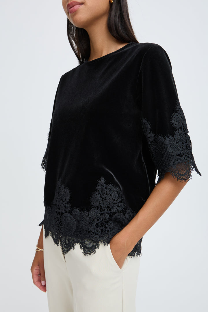 BYPERLINA LACE HEM BLOUSE - Meteorite