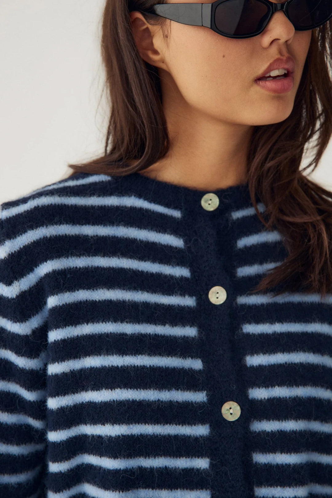 Mertice Knit Cardigan - Blue w/blue stripes