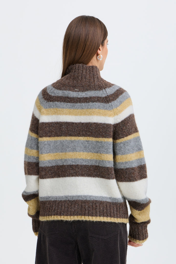 PZGEORGIE CARDIGAN - DARK BROWN WITH STRIPES