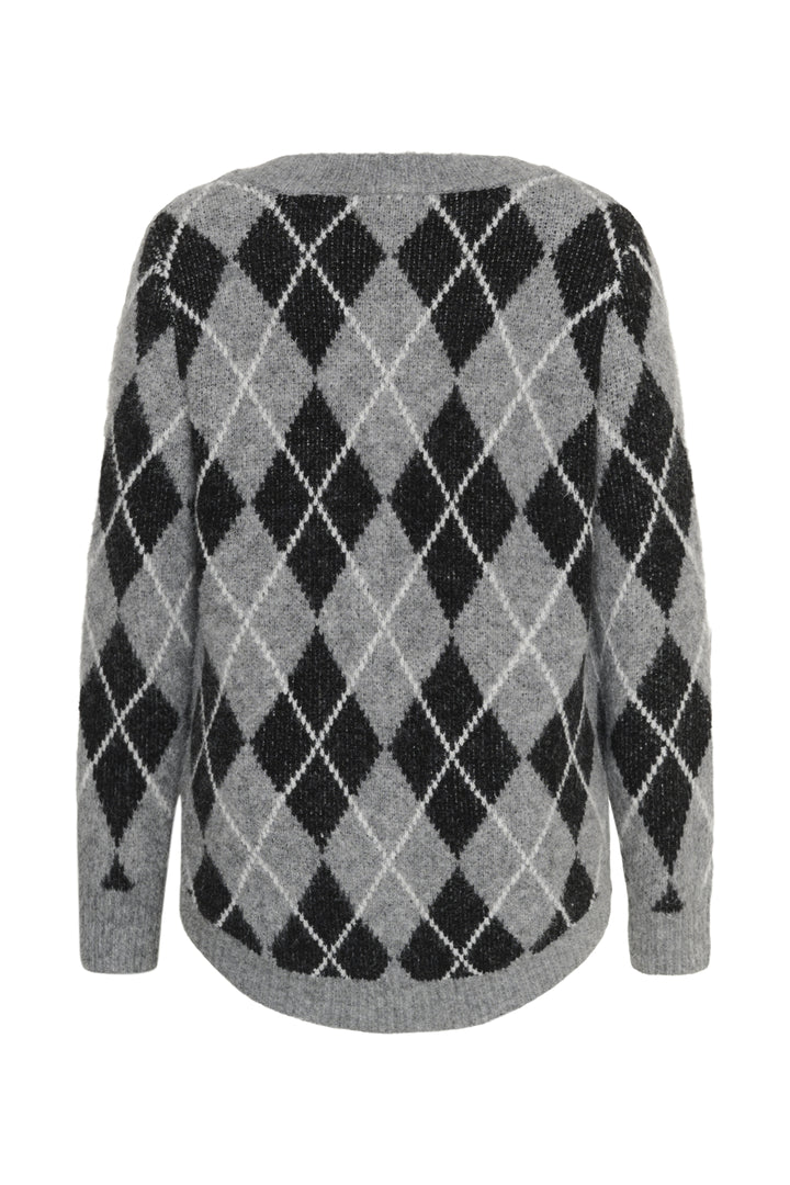 KCsima Cardigan - Black/GM/White Argyle