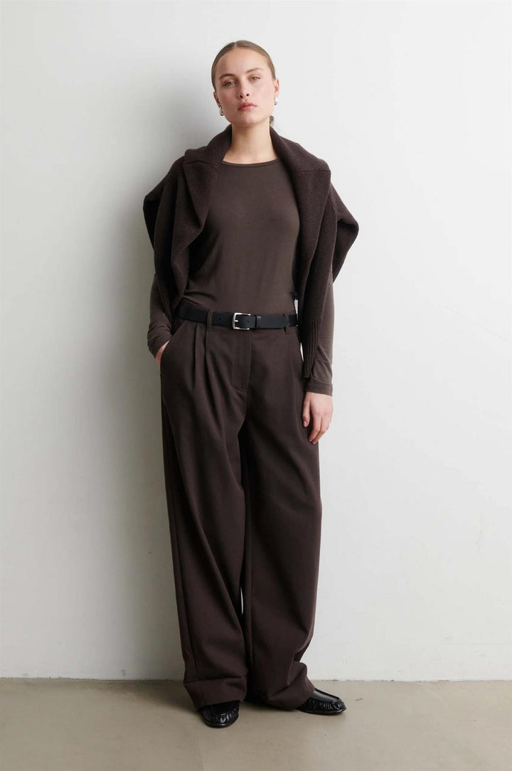 Matima O-Neck Long Sleeve Tee - Dark Brown