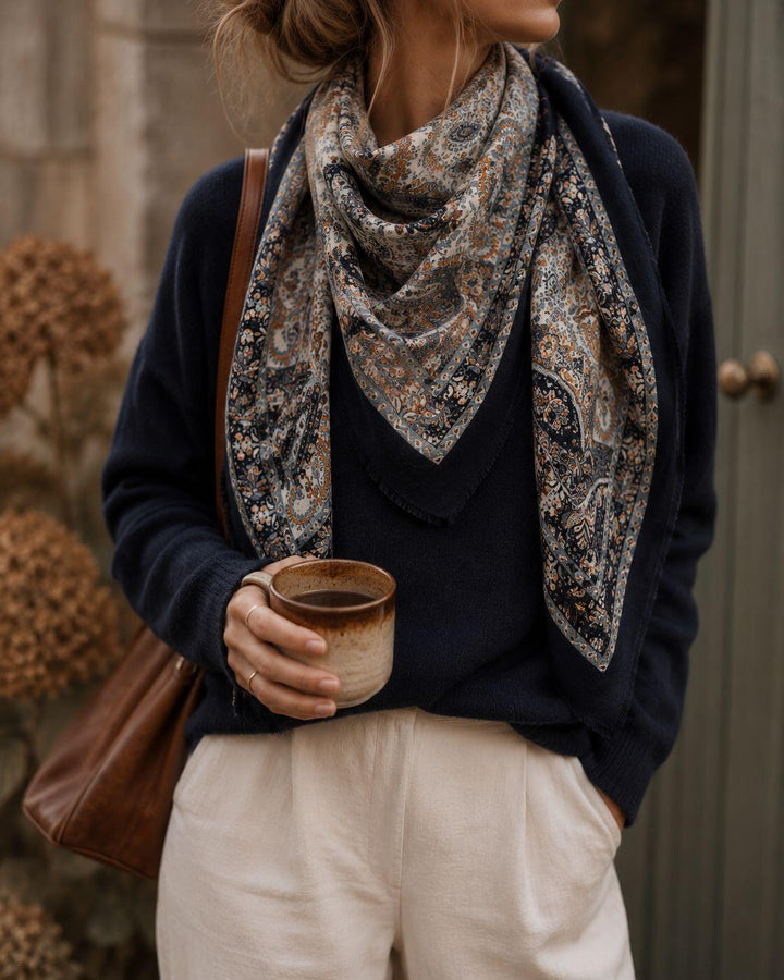 Skjerf Ull Paisley - Navy