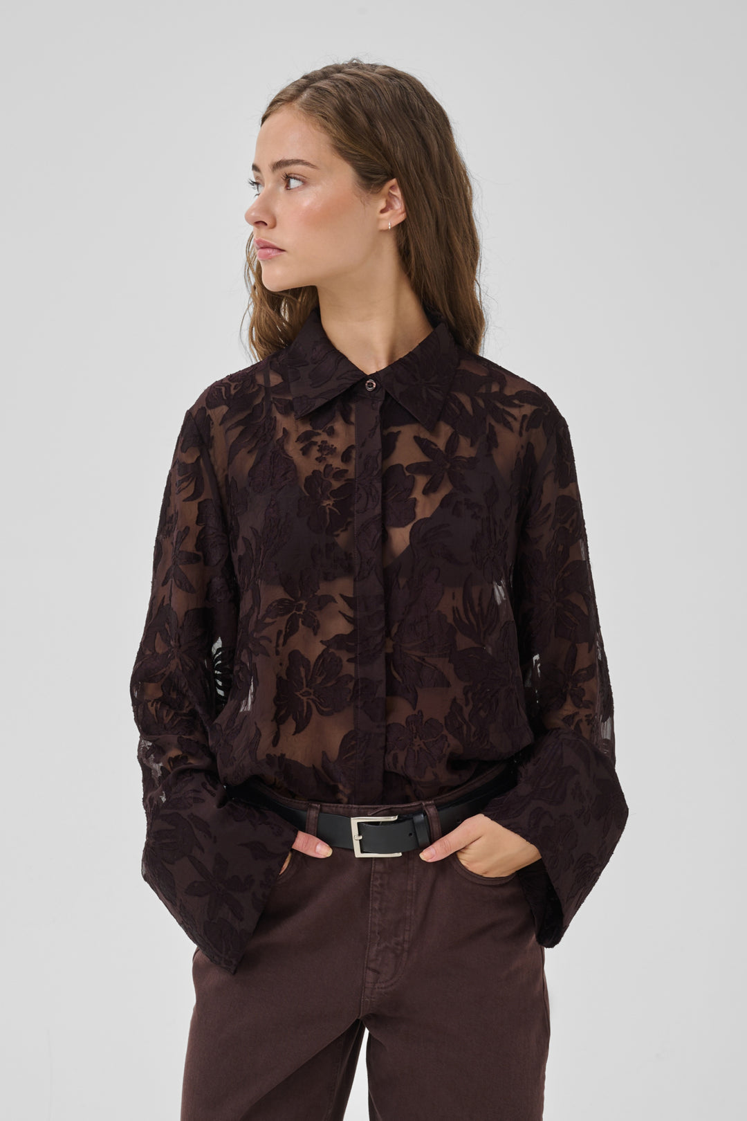 Enya Boxy Shirt - Chocolate Plum Burn out