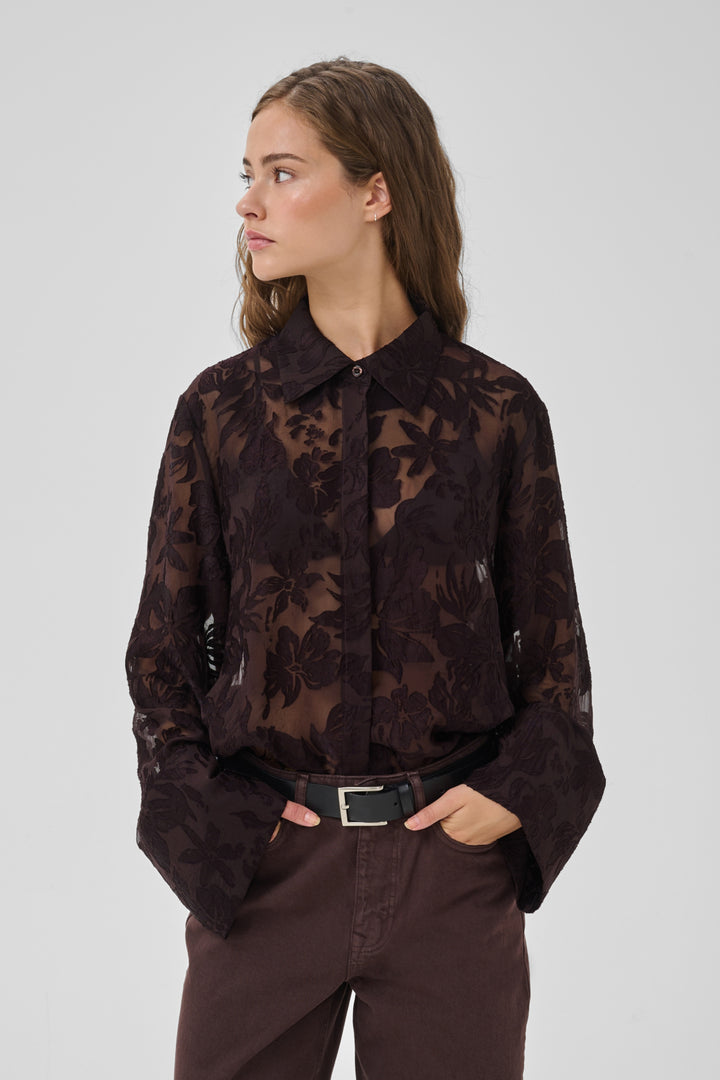 Enya Boxy Shirt - Chocolate Plum Burn out