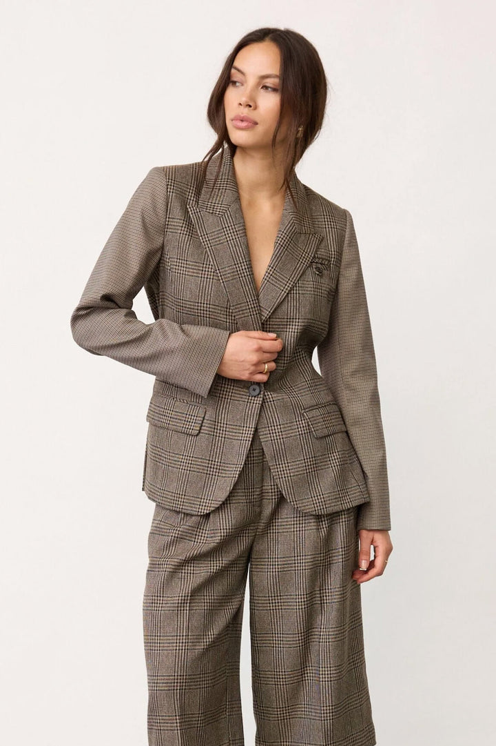 Veya Check Fitted Blazer - Brown