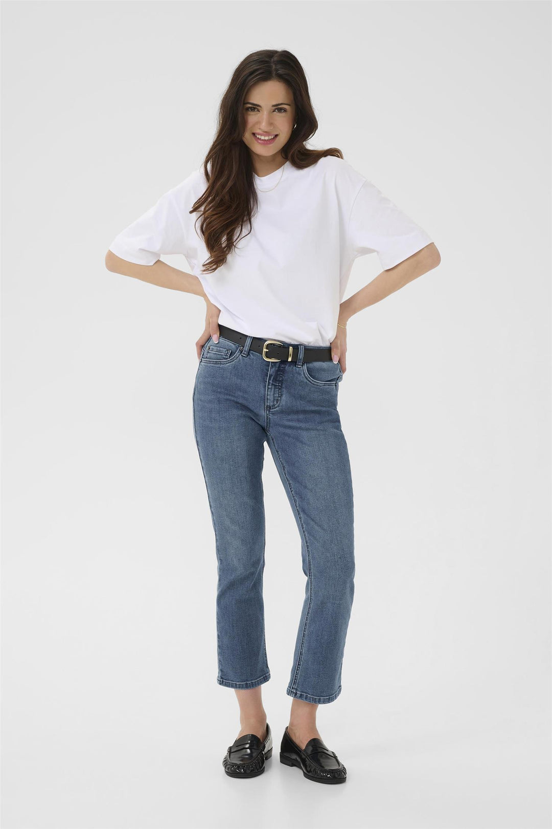 KAriver Cropped Jeans - Medium blue denim