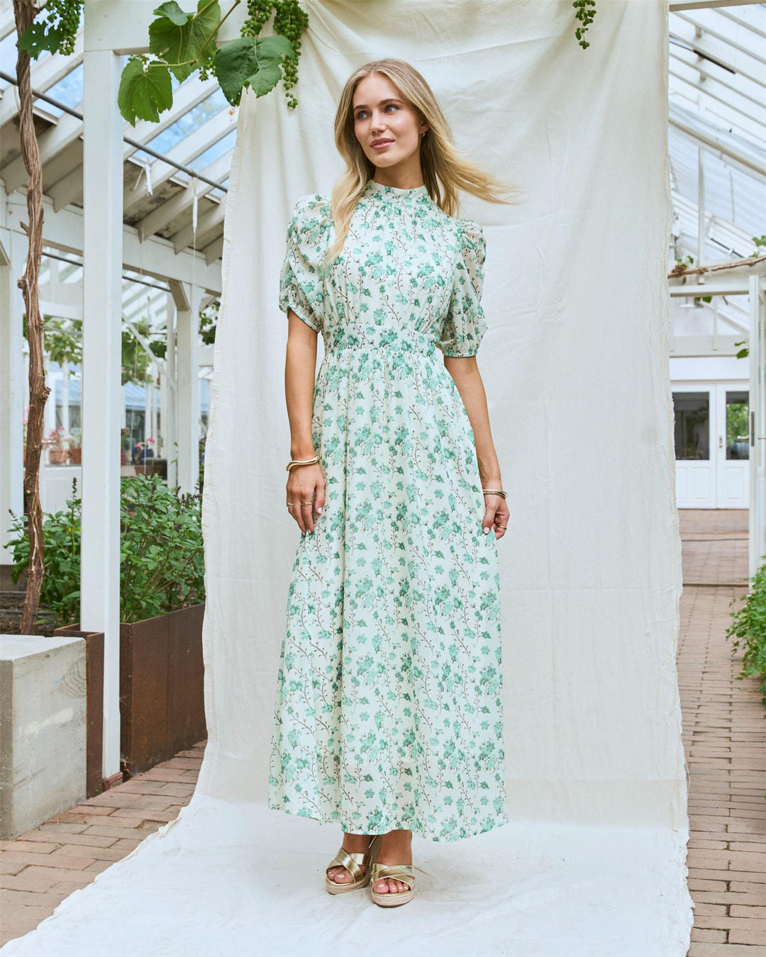 Emmeli Flower Maxi Dress - Island Green