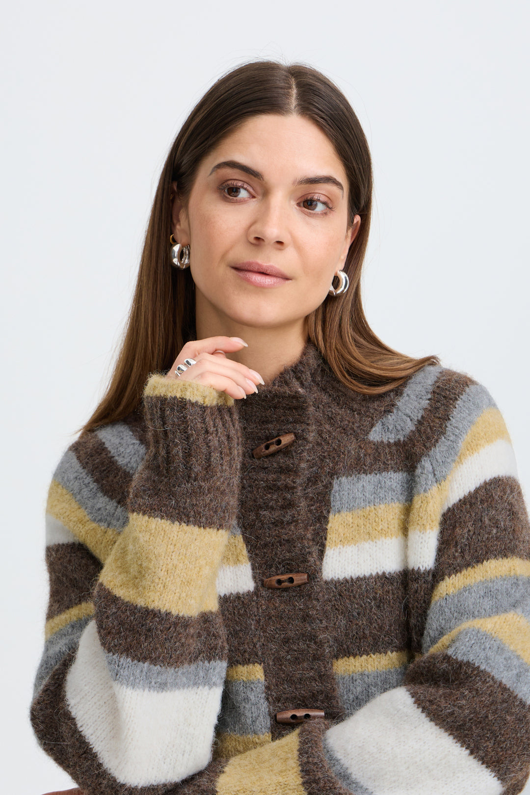 PZGEORGIE CARDIGAN - DARK BROWN WITH STRIPES