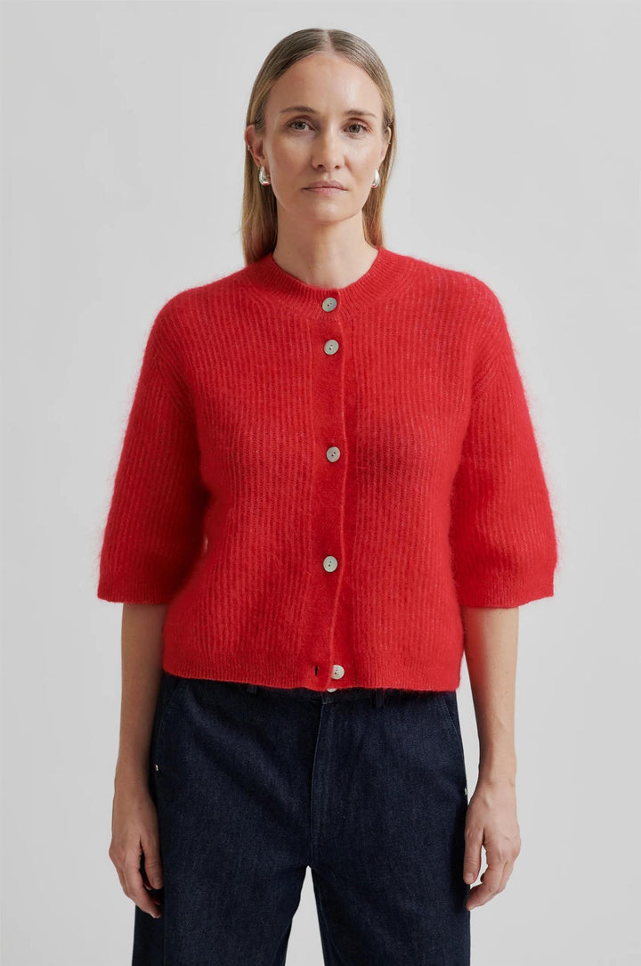 Andrea Knit Rib Cardigan  - Goji Berry- Goji Berry