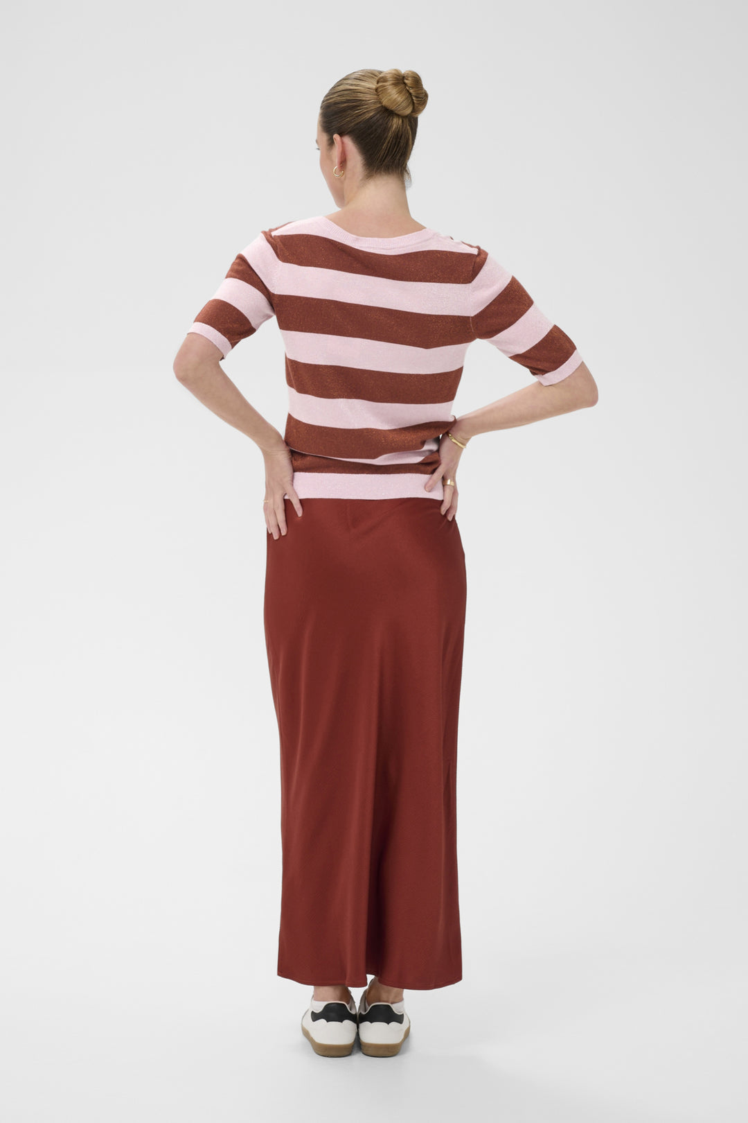 KAregina Stripe V-neck Pullover - Ballerina/Henna Shiny Stripe