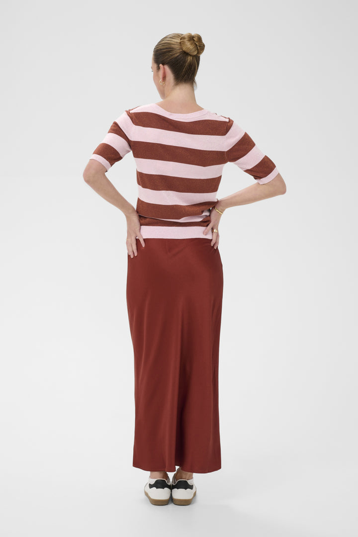 KAregina Stripe V-neck Pullover - Ballerina/Henna Shiny Stripe