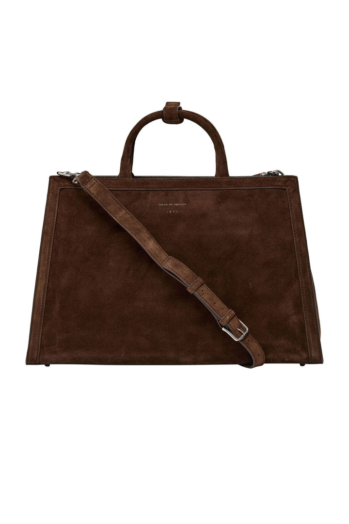 Acori Suede Leather Office Bag - Dark Brown