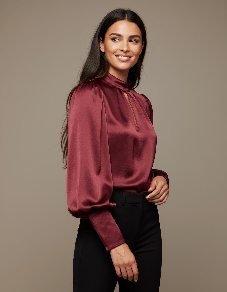 Aida Heavy Satin Blouse - Burgunder