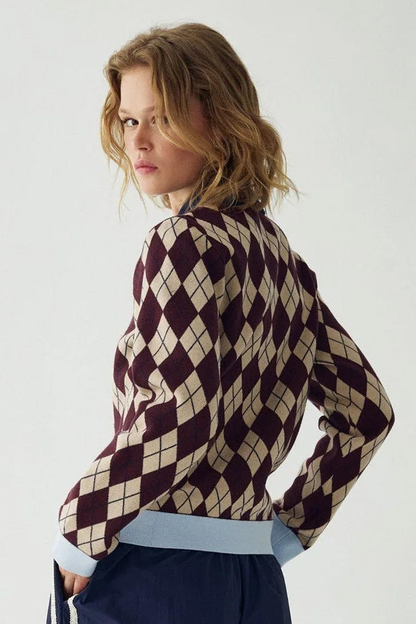 Makayla Knit - Diya Burgundy Check