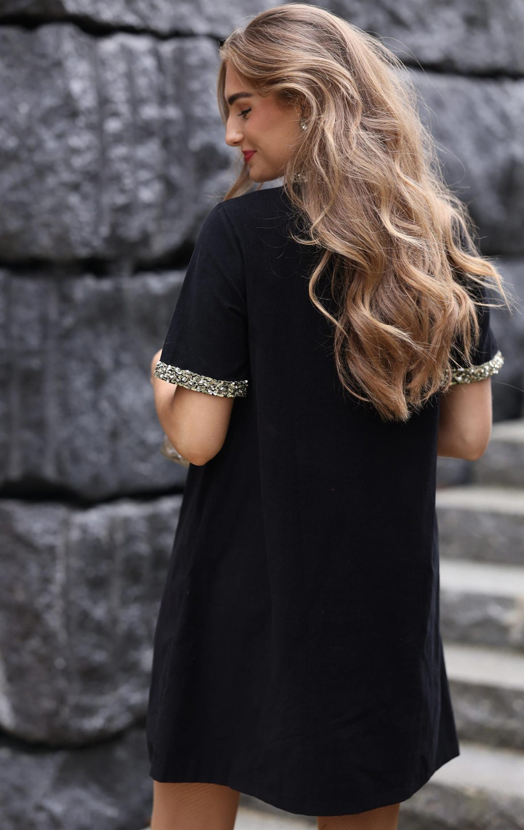 Stardust Cord Dress - Black