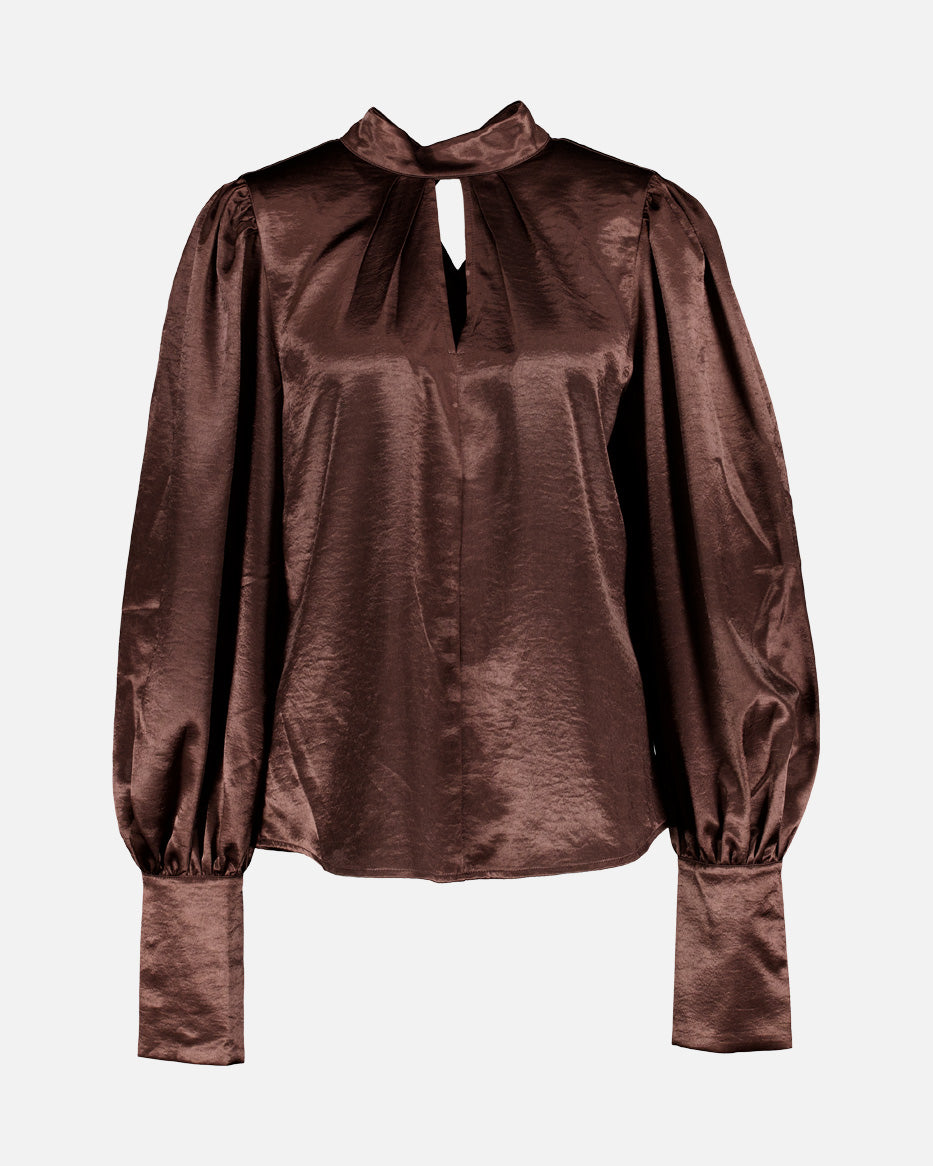 Aida Heavy Satin Blouse - Chocolate Brown