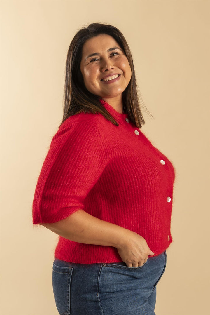 Andrea Knit Rib Cardigan  - Goji Berry- Goji Berry
