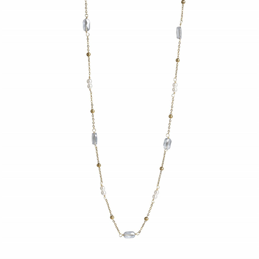 Blue Sky Short Necklace by Tone Damlie - Gold/Blue/Pearls