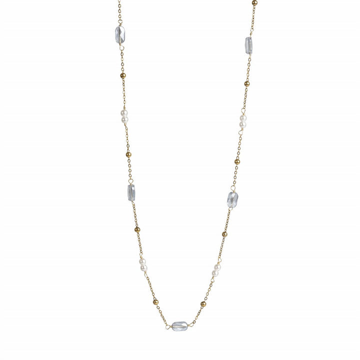 Blue Sky Short Necklace by Tone Damlie - Gold/Blue/Pearls
