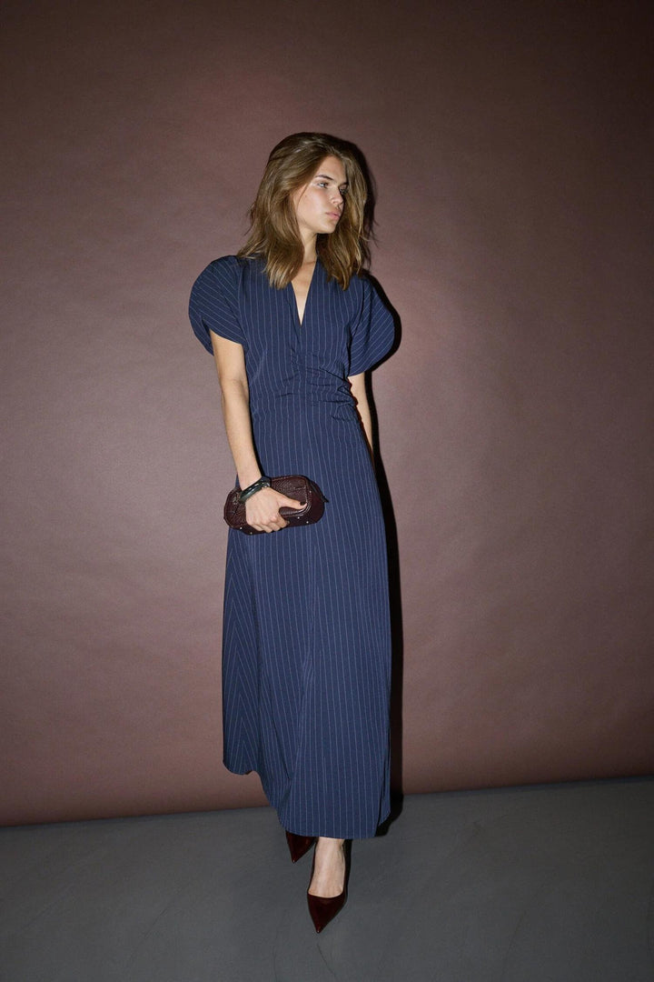 LicaCC Pin Gathering Dress - Navy
