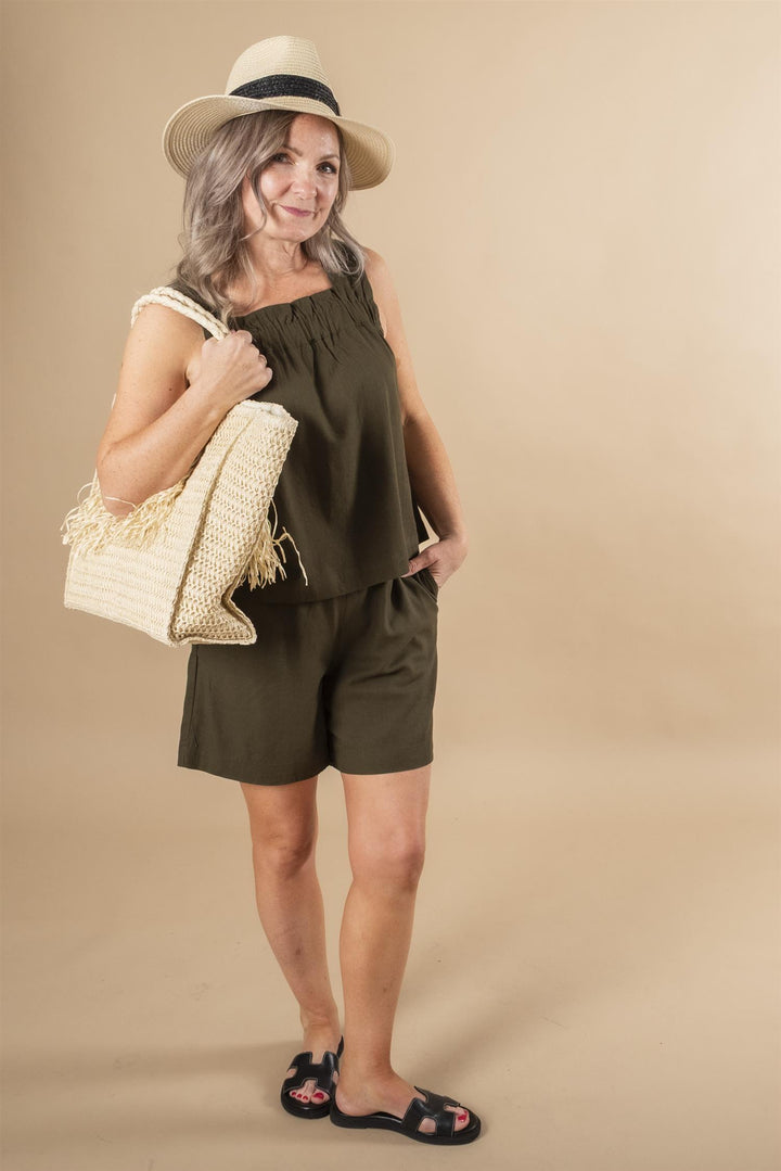 Dias Linen Shorts - Forest Night