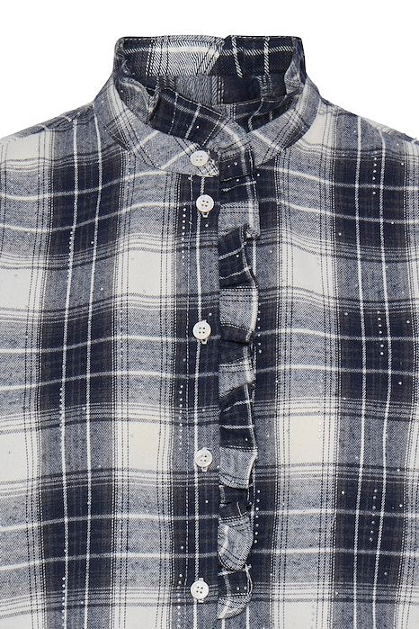 PZKAMMA FRILL SHIRT - BLUE BEIGE CHECK