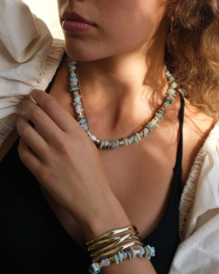 Nature Beads Bracelet - Gold/Turquise shell