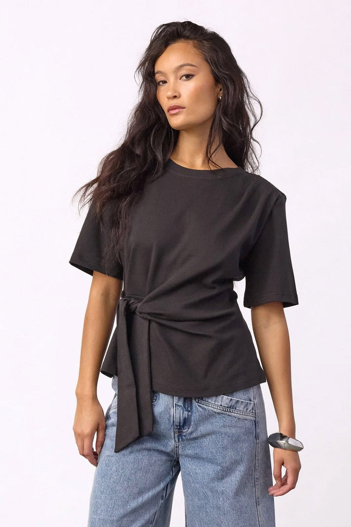 Oriane Pleat Tie Tee - Black